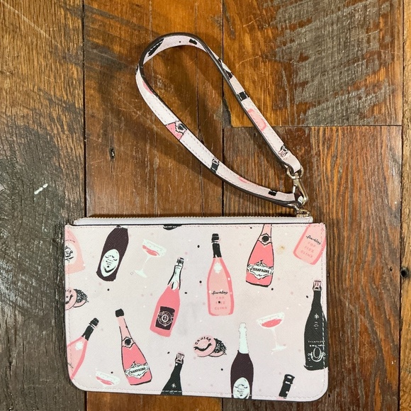 Kate Spade New York Shore Street Tinie Champagne Wristlet Pink Print SOLD OUT - Picture 6 of 9
